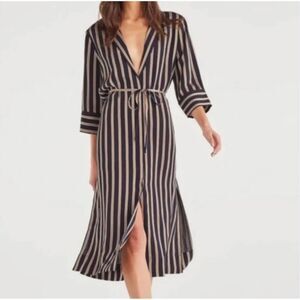 7 For All Man Kind Stripped Midi Dress in Black/Gold/White Size L